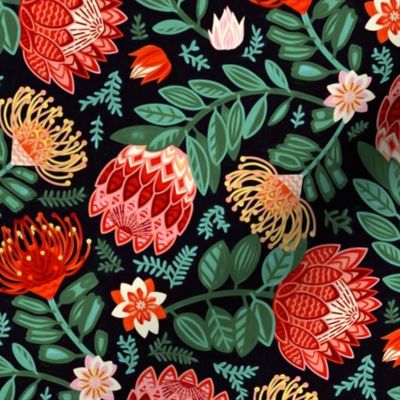 Non-Directional Protea Chintz - Pine Green - Medium Scale