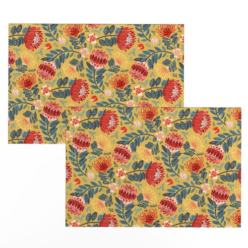 Non-Directional Protea Chintz - Mustard - Medium Scale