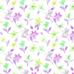 violet and green enchanting meadow - watercolor pretty wild flowers flora a127-4