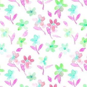 enchanting meadow in pink and mint - watercolor pretty wild flowers a127-5