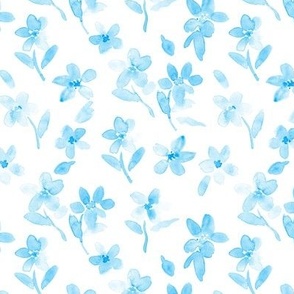 Sky blue enchanting meadow - watercolor pretty wild flowers a127-13