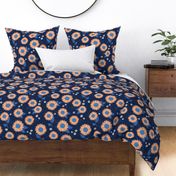 Indian summer sunflowers leaves and daisies orange classic blue on navy JUMBO