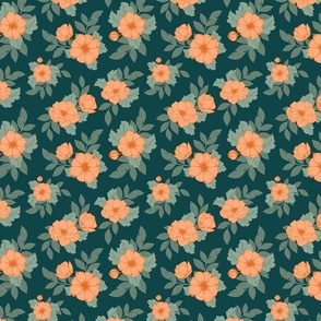 Dog Roses S - Teal and Orange