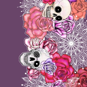 spooky skulls and roses border print