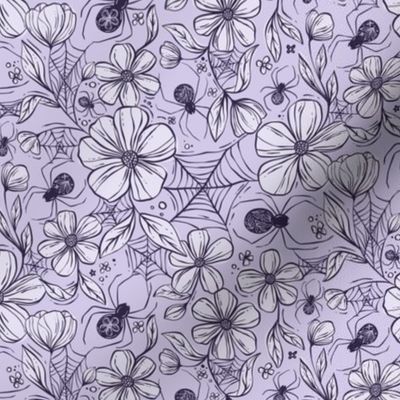 Spider Garden - spider webs among the flowers - purple - small scale