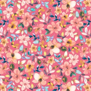 Summer watercolor floral Rapture pink Medium
