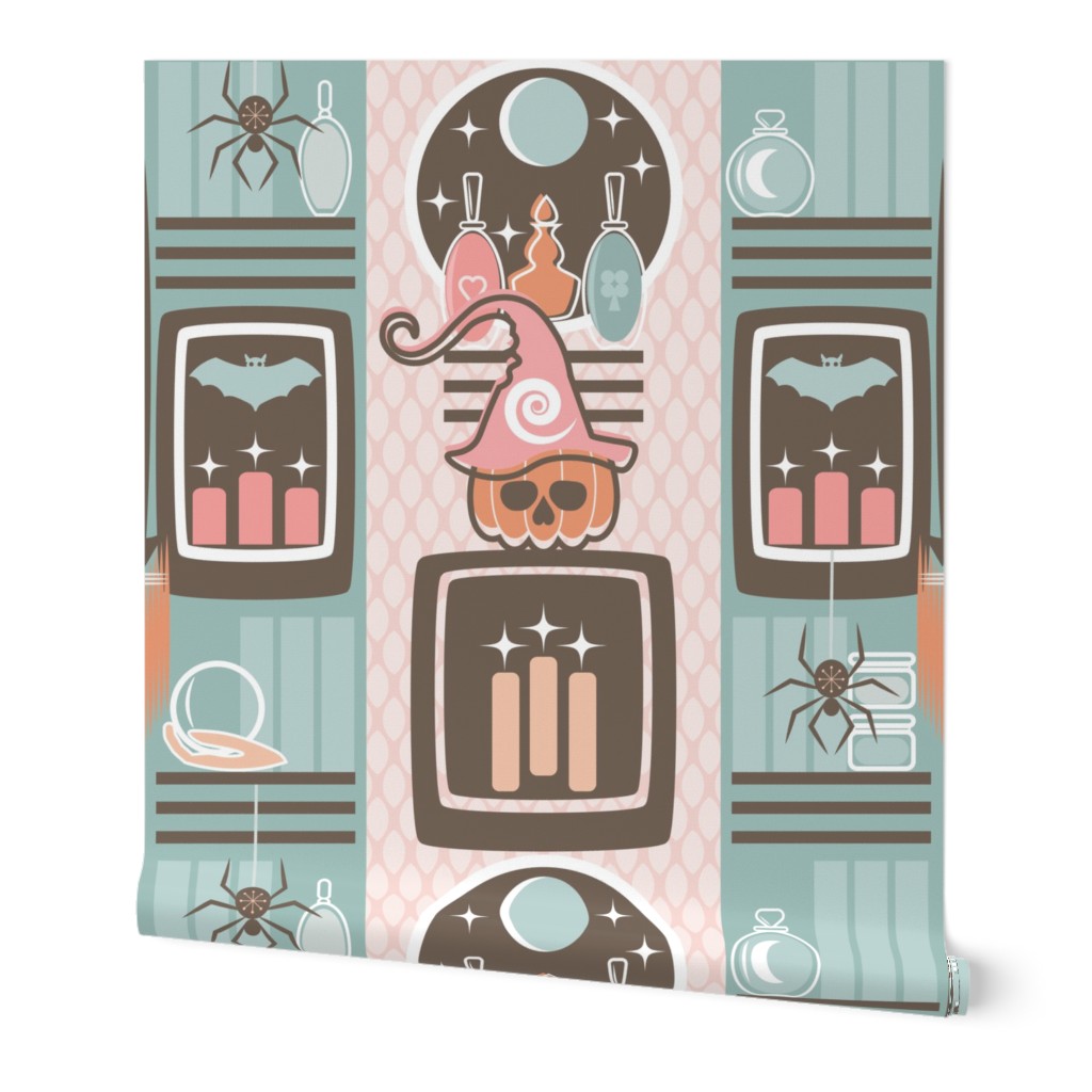 Wee Witch Halloween / Pumpkins Books Spiders Bats Potions / Pink Teal / Large
