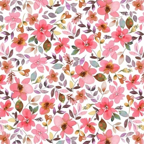 Summer Flowers watercolor flowers Coral Pink Medium