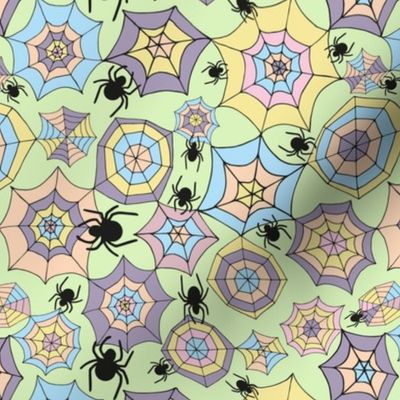 Pastel Halloween spiderwebs candy mint green colour background