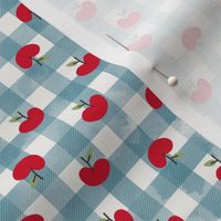 apples on Gingham light blue