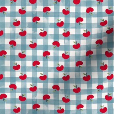 apples on Gingham light blue