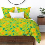 Nectar Boho Floral Vertical in Green Teal Yellow Orange - LARGE Scale - UnBlink Studio by Jackie Tahara