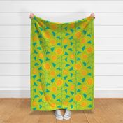 Nectar Boho Floral Vertical in Green Teal Yellow Orange - LARGE Scale - UnBlink Studio by Jackie Tahara