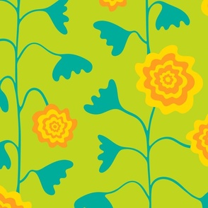 Nectar Boho Floral Vertical in Green Teal Yellow Orange - LARGE Scale - UnBlink Studio by Jackie Tahara