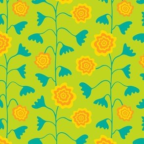 Nectar Boho Floral Vertical in Green Teal Yellow Orange - SMALL Scale - UnBlink Studio by Jackie Tahara
