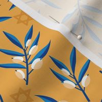 Olive Branch Gold and Blue: Happy Hannukah Collection, Leaves, Olive Tree, Mediterranean, Festival of Lights - L