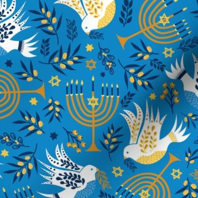 Hanukkah Birds Blue: Happy Hanukkah Collection, Menorah, Star of David, Jewish Festival of Lights - M