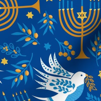 Hanukkah Birds Navy: Happy Hanukkah Collection, Menorah, Star of David, Jewish Festival of Lights - M