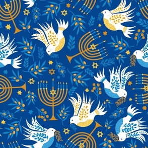 Hanukkah Birds Navy: Happy Hanukkah Collection, Menorah, Star of David, Jewish Festival of Lights - M