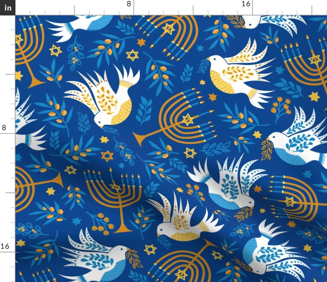 Hanukkah Birds Navy: Happy Hanukkah Collection, Menorah, Star of David, Jewish Festival of Lights - M
