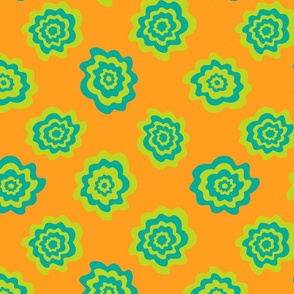 Nectar Boho Abstract Floral Scattered Singles in Green Teal on Orange - SMALL Scale - UnBlink Studio by Jackie Tahara