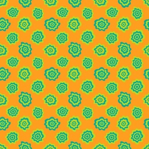 Nectar Boho Abstract Floral Scattered Singles in Green Teal on Orange - TINY Scale - UnBlink Studio by Jackie Tahara