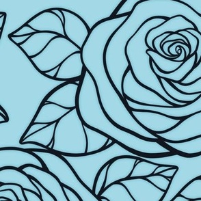 Large Rose Cutout Pattern - Arctic Blue and Midnight Black