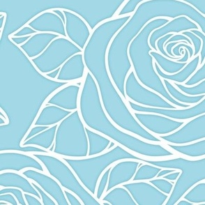 Large Rose Cutout Pattern - Arctic Blue and White