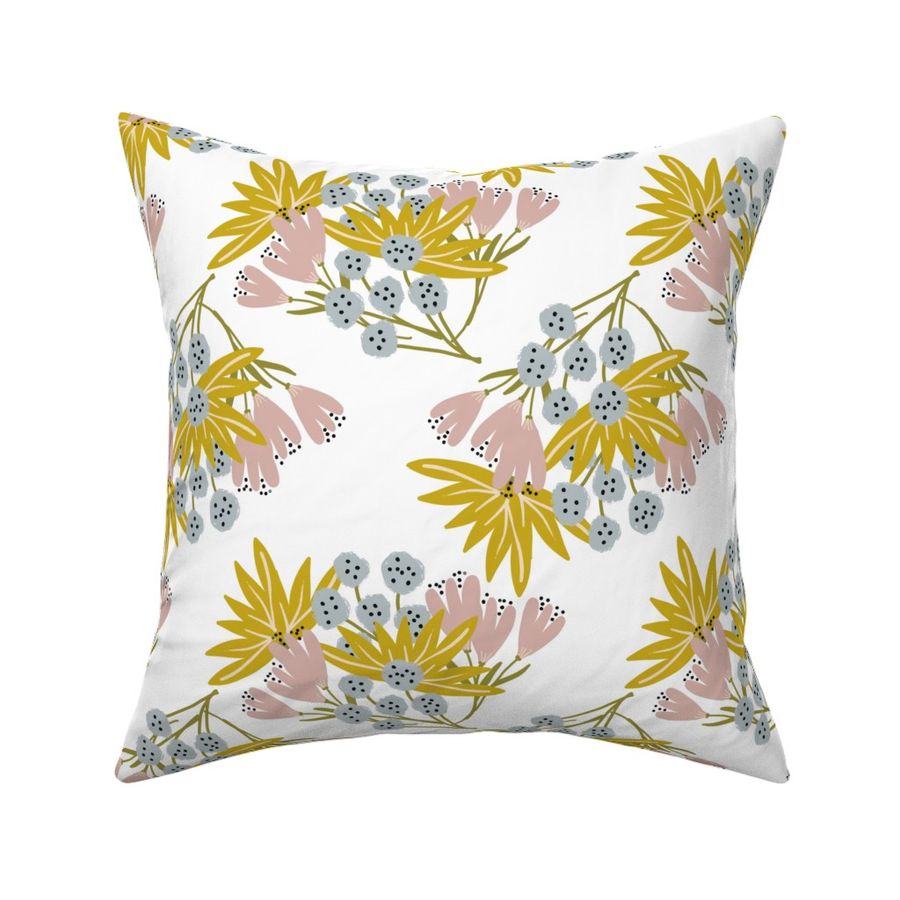 Floral modern midcentury gray blue yellow pink