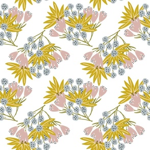 Floral modern midcentury gray blue yellow pink