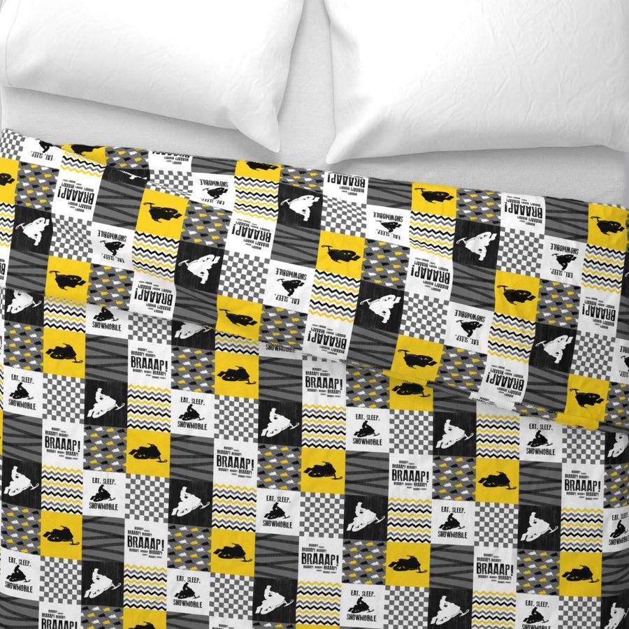 3 inch Eat Sleep Snowmobile//Yellow  - Wholecloth Cheater Quilt