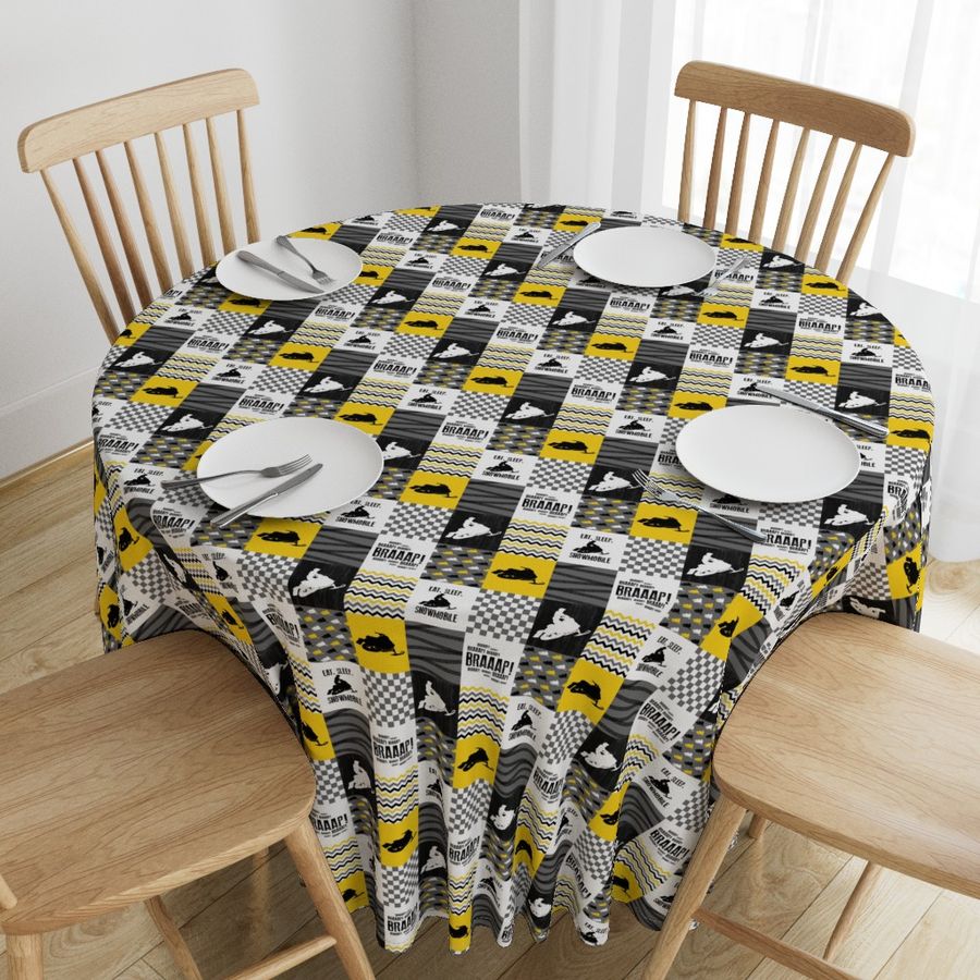 3 inch Eat Sleep Snowmobile//Yellow  - Wholecloth Cheater Quilt