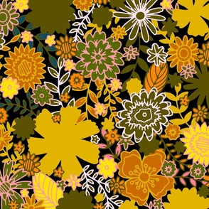 retro flower field - green and yellow