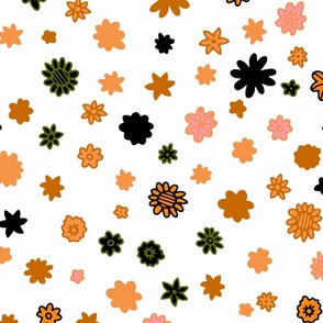 ditzy flowers - caramel browns on white