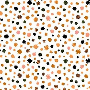 tiny ditzy flowers - caramel browns on white