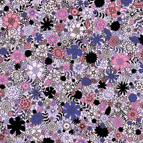 small scale retro flower field - pink and purple