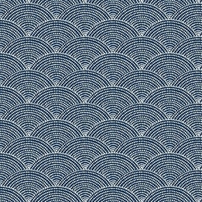 Navy and white scallop dot fabric or wallpaper