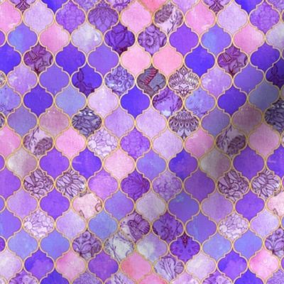 Pink, Purple and Gold Decorative Moroccan Tiles Tiny Print