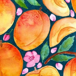 Apricot Abundance on Peacock Blue - Large