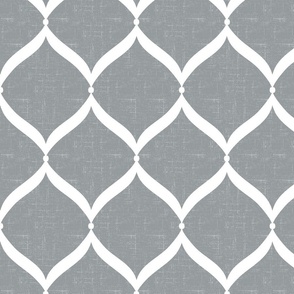 Ogee Tile - White on Gray- Linen