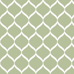 Ogee Tile – White/Moss Green Wallpaper