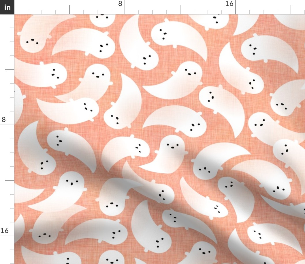 Ghosts Pastel Orange Background Extra Large- Cute Ghost- Creepy Cute Kawaii Pastel Halloween- Kids- Baby