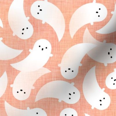 Ghosts Pastel Orange Background Large-- Cute Ghost- Creepy Cute Kawaii Pastel Halloween- Kids- Baby