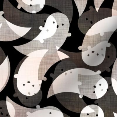 Friendly Phantoms Medium- Ghosts Black Background- Cute Ghost- Creepy Cute Kawaii Halloween- Kids- Baby