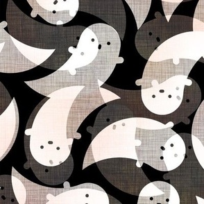 Friendly Phantoms Medium- Ghosts Black Background- Cute Ghost- Creepy Cute Kawaii Halloween- Kids- Baby