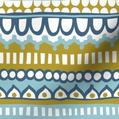 Banded Borders - Mustard and Navy - Large Scale