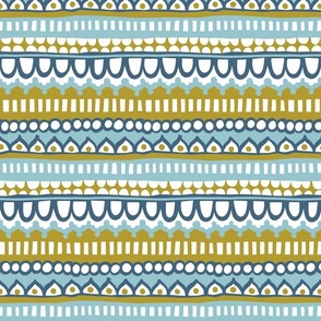 Banded Borders - Mustard and Navy - Large Scale