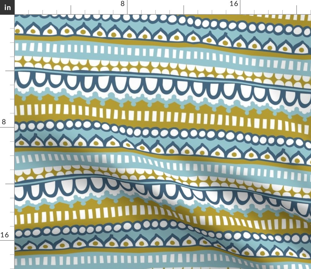 Banded Borders - Mustard and Navy - Large Scale