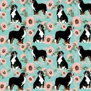 Bernese Mt Dog fabric sweet vintage florals flowers dog pet design mint girls spring dog Fabric byHotPinkStudio