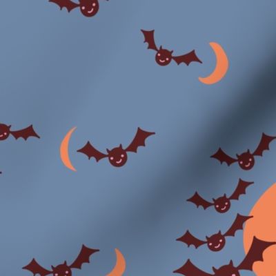 Halloween Night Bats and Moon in yellow gold and black
